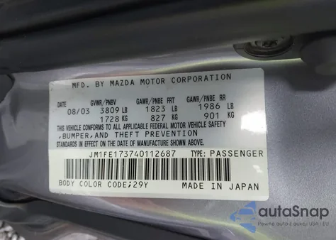 2004 Mazda Rx-8 6 Speed Manual from USA, damaged, VIN JM1FE173740112687